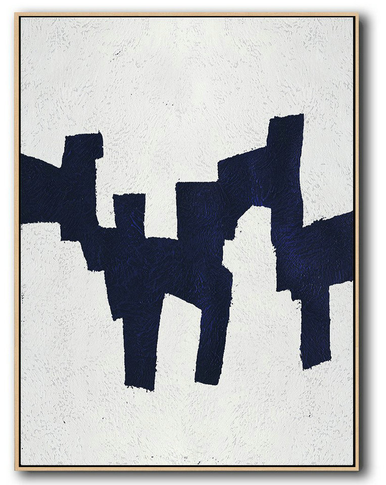 Large Abstract Art,Buy Hand Painted Navy Blue Abstract Painting Online,Custom Canvas Wall Art #A7J7